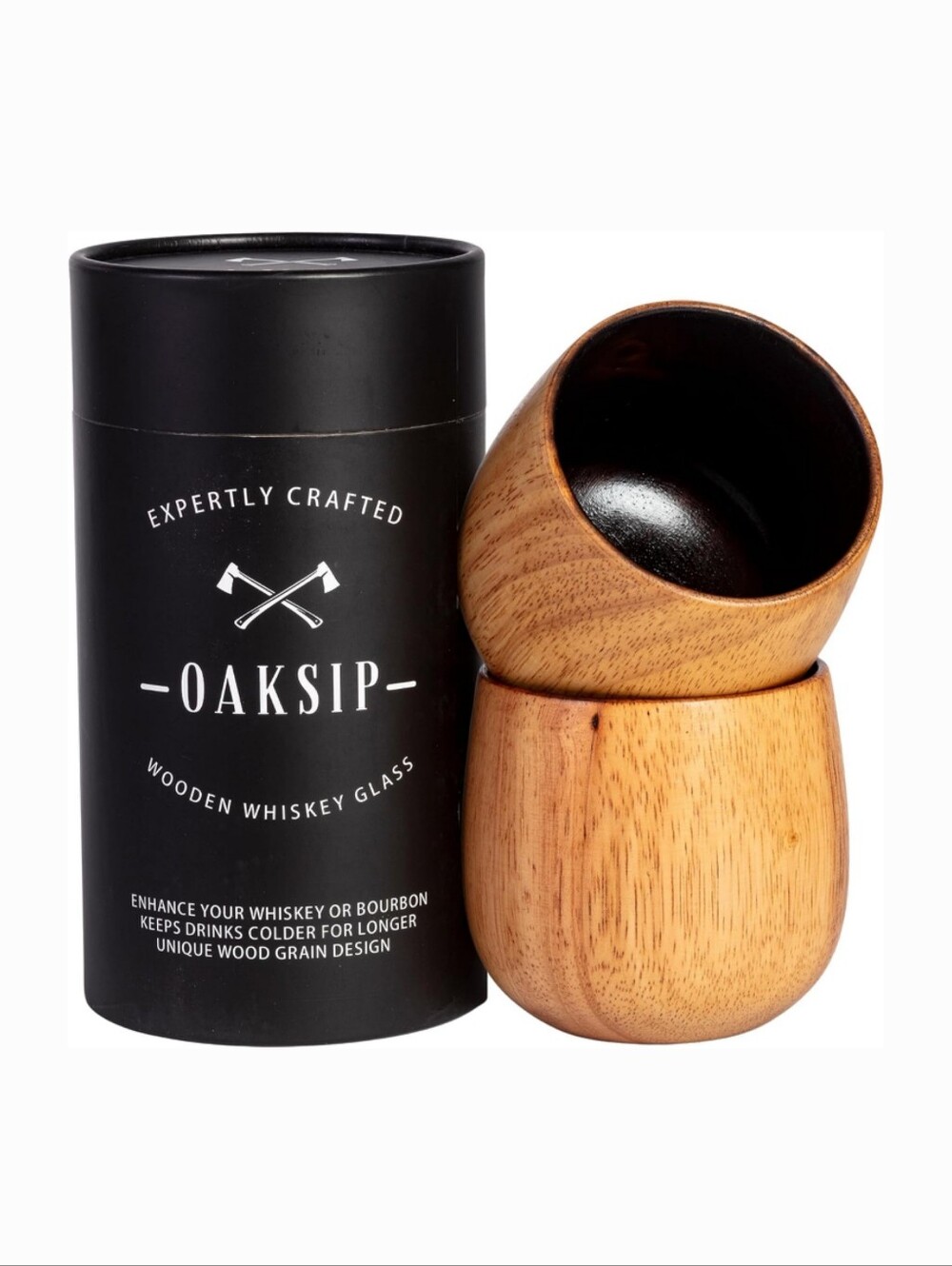 NEW Oaksip Wooden Whiskey Glass For Bourbon, Charred Oak Cup - 2 Pack